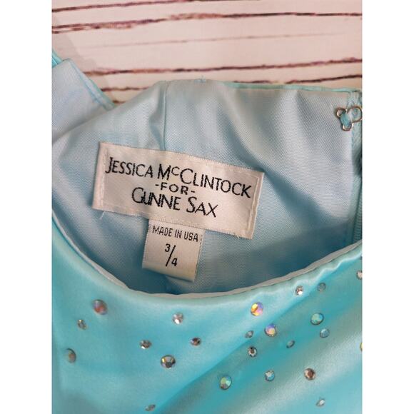Gunne Sax Jessica McClintock Blue Beaded Evening Dress Women's Size 3/4 - Picture 3 of 16